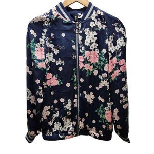 Divided bomber jacket mockneck floral blue pink white 2
